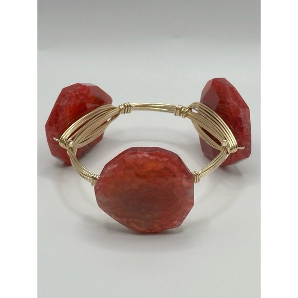 Unsigned Bourbon and Boweties Bracelet Huge Pinkish Stones with Gold Tone Wire - Picture 1 of 4